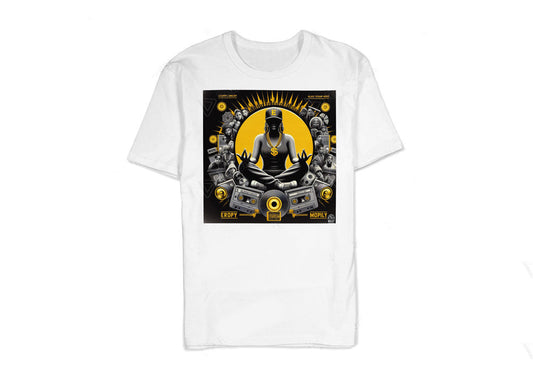 T-shirt hip-hop beatstreetwear 100% coton blanc avec imprimé graphique DTG directement sur tissu pour un style streetwear.