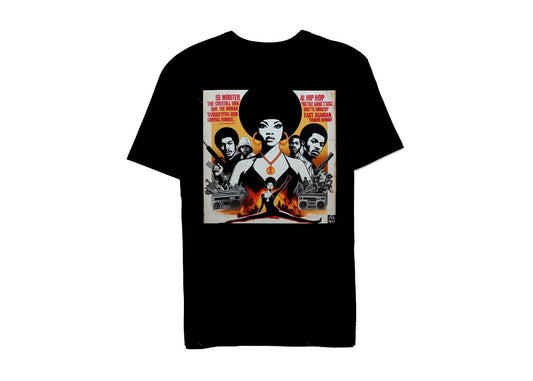 T-shirt hip-hop beatstreetwear 100% coton noir avec imprimé graphique DTG directement sur tissu pour un style streetwear.