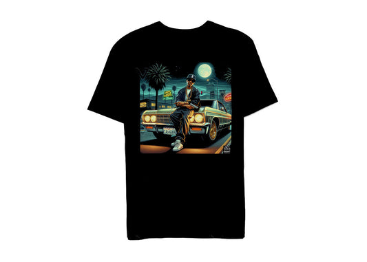 T-shirt hip-hop beatstreetwear 100% coton noir avec imprimé graphique DTG directement sur tissu pour un style streetwear.