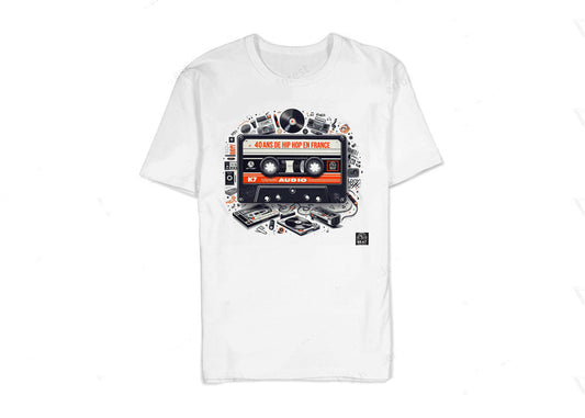 T-shirt hip-hop beatstreetwear 100% coton blanc avec imprimé graphique DTG directement sur tissu pour un style streetwear.