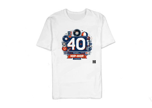 T-shirt hip-hop beatstreetwear 100% coton blanc avec imprimé graphique DTG directement sur tissu pour un style streetwear.