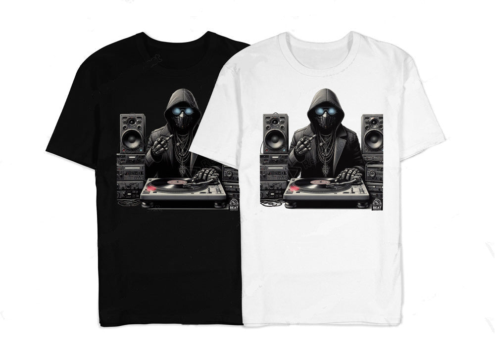 T-shirt hip-hop beatstreetwear 100% coton noir ou blanc avec imprimé graphique DTG directement sur tissu pour un style streetwear.