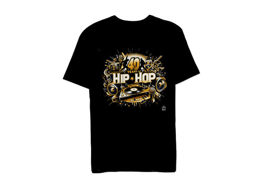 T-shirt hip-hop beatstreetwear 100% coton noir avec imprimé graphique DTG directement sur tissu pour un style streetwear.