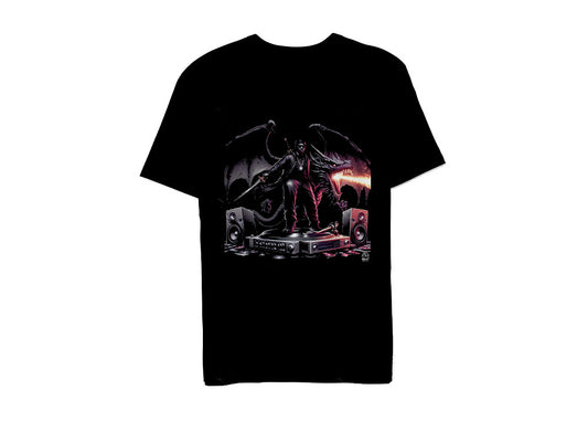 T-shirt hip-hop beatstreetwear 100% coton noir avec imprimé graphique DTG directement sur tissu pour un style streetwear.