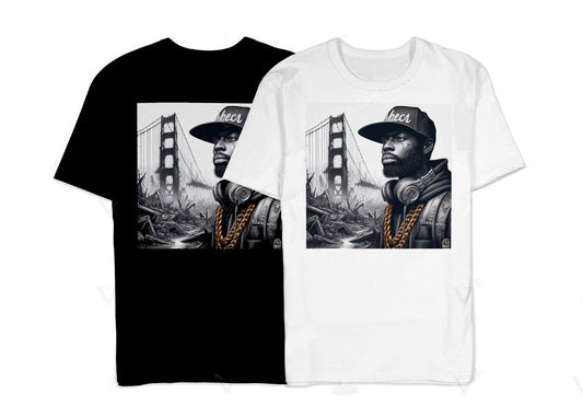 T-shirt hip-hop beatstreetwear 100% coton noir ou blanc avec imprimé graphique DTG directement sur tissu pour un style streetwear.