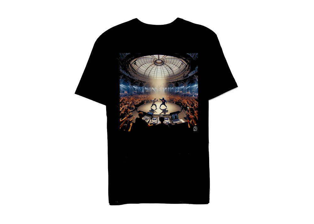 T-shirt hip-hop beatstreetwear 100% coton noir avec imprimé graphique DTG directement sur tissu pour un style streetwear.