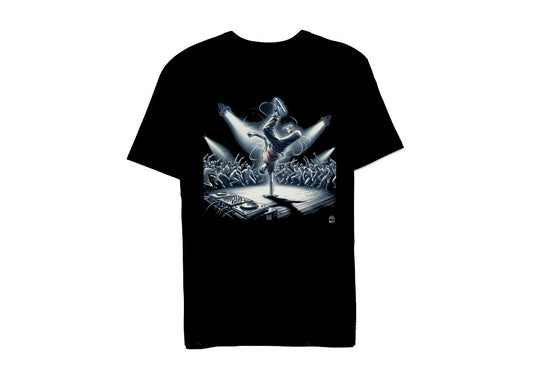 T-shirt hip-hop beatstreetwear 100% coton noir avec imprimé graphique DTG directement sur tissu pour un style streetwear.