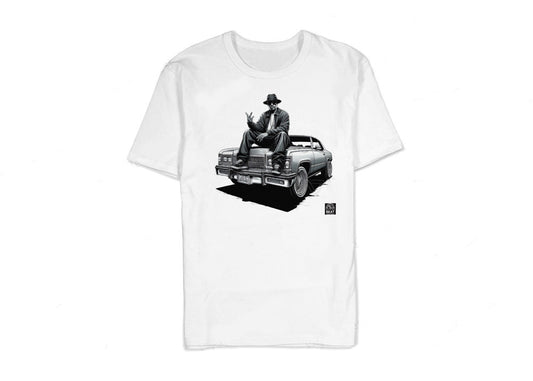 T-shirt hip-hop beatstreetwear 100% coton blanc avec imprimé graphique DTG directement sur tissu pour un style streetwear.