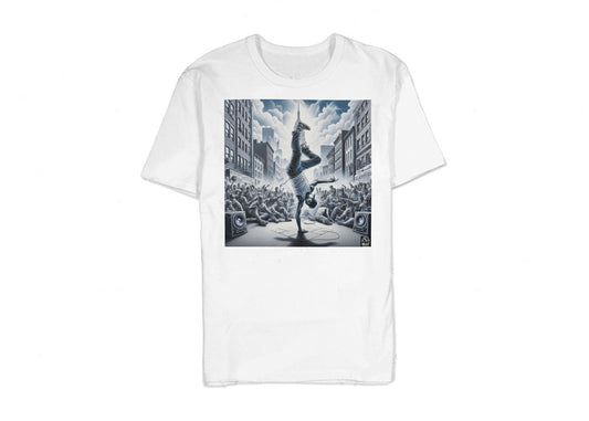 T-shirt hip-hop beatstreetwear 100% coton blanc avec imprimé graphique DTG directement sur tissu pour un style streetwear.