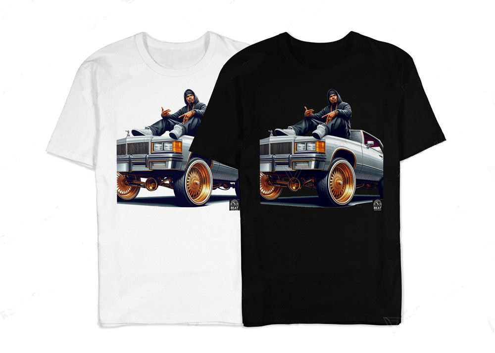 T-shirt hip-hop beatstreetwear 100% coton noir ou blanc avec imprimé graphique DTG directement sur tissu pour un style streetwear.