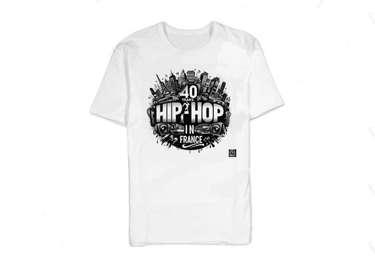 T-shirt hip-hop beatstreetwear 100% coton blanc avec imprimé graphique DTG directement sur tissu pour un style streetwear.