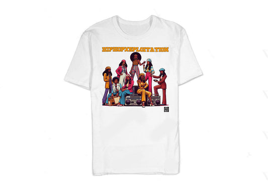 T-shirt hip-hop beatstreetwear 100% coton blanc avec imprimé graphique DTG directement sur tissu pour un style streetwear.