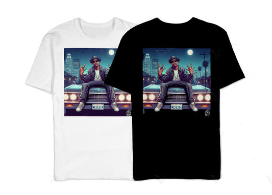T-shirt hip-hop beatstreetwear 100% coton noir ou blanc avec imprimé graphique DTG directement sur tissu pour un style streetwear.